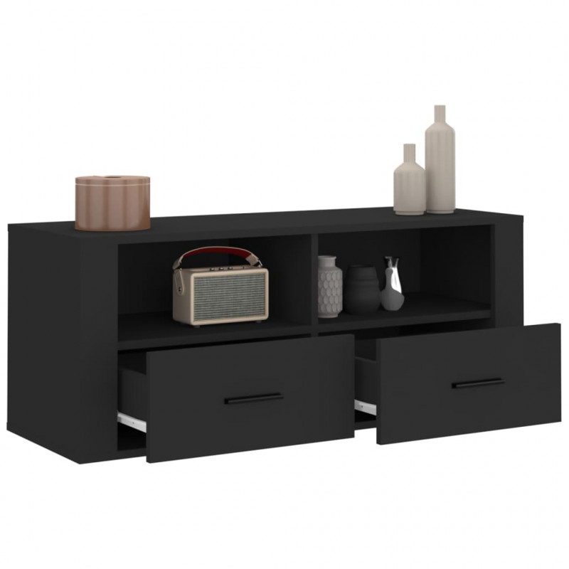 Szafka pod TV, czarna, 100x35x40 cm, materiał drewnopochodny