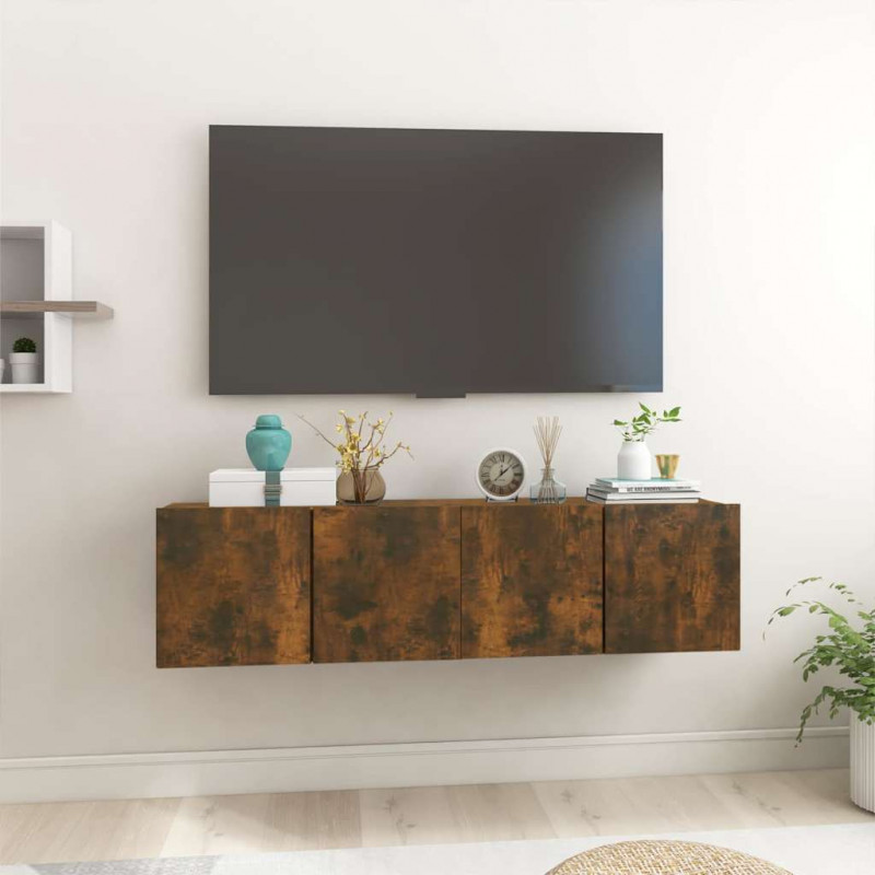 Szafki wiszące pod TV, 2 szt., przydymiony dąb, 60x30x30 cm