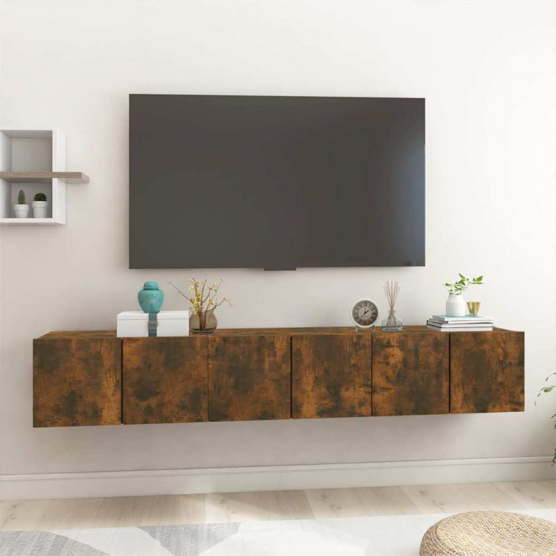 Szafki wiszące pod TV, 3 szt., przydymiony dąb, 60x30x30 cm