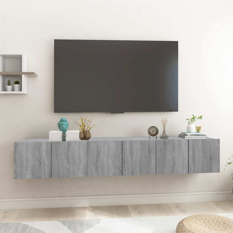 Wisząca szafka pod TV, szary dąb sonoma, 3 szt., 60x30x30 cm