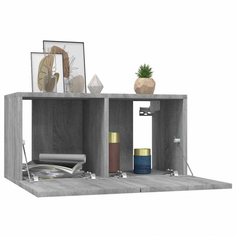 Wisząca szafka pod TV, szary dąb sonoma, 3 szt., 60x30x30 cm