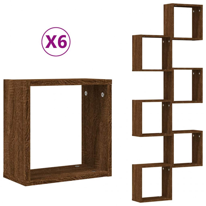 Półki ścienne Cube 6 szt. Brązowy dąb 30x15x30 cm