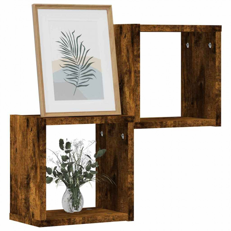Półki ścienne z półką 2 pcs Dąb wędzony 26 x 15 x 26 cm