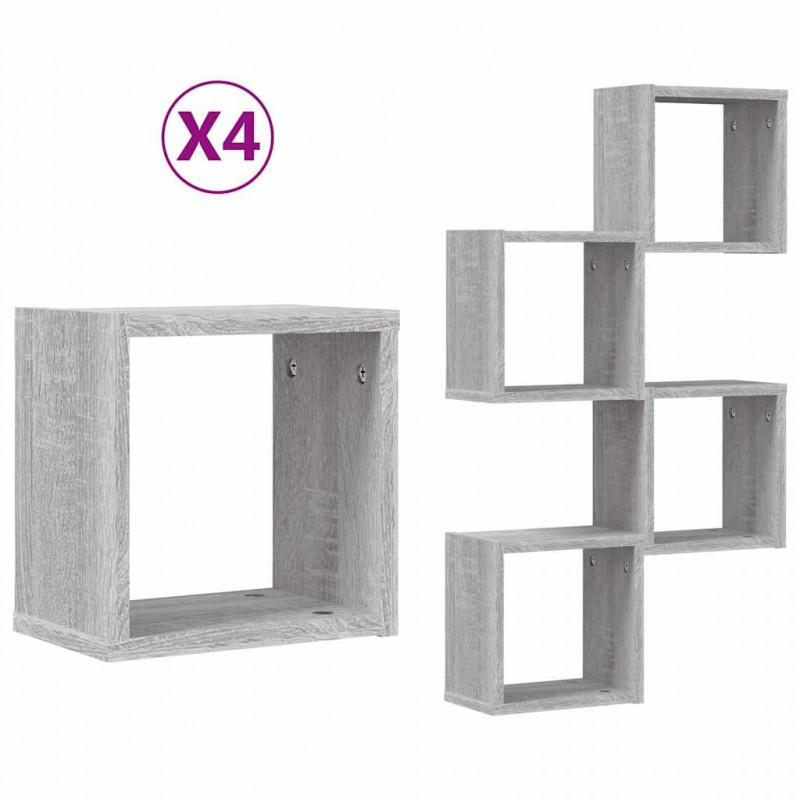 Półki ścienne z półką 4 pcs Szary Sonoma 26 x 15 x 26 cm