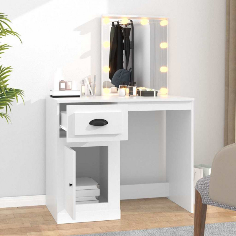 Toaletka z LED, biała, 90x50x132,5 cm, materiał drewnopochodny