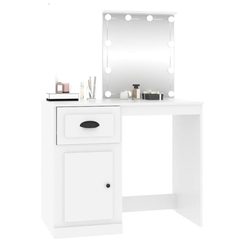 Toaletka z LED, biała, 90x50x132,5 cm, materiał drewnopochodny