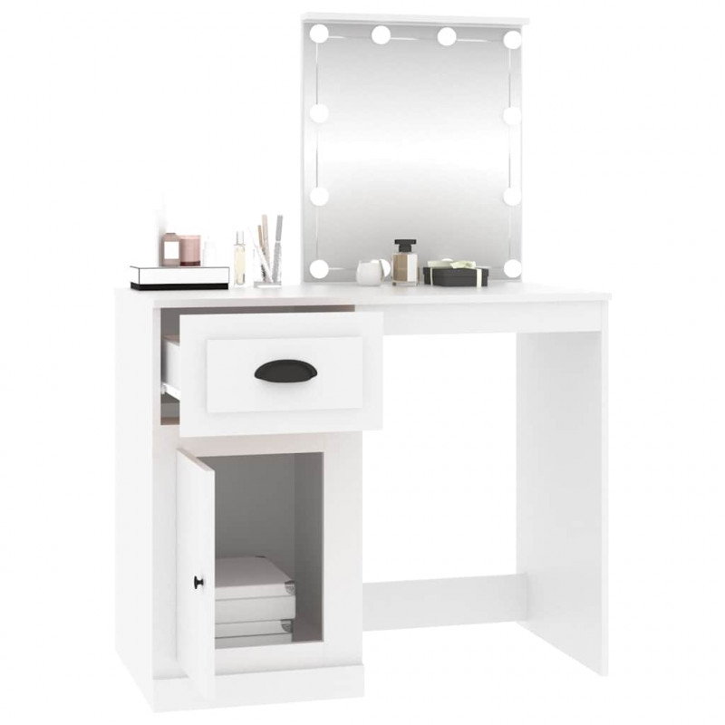 Toaletka z LED, biała, 90x50x132,5 cm, materiał drewnopochodny