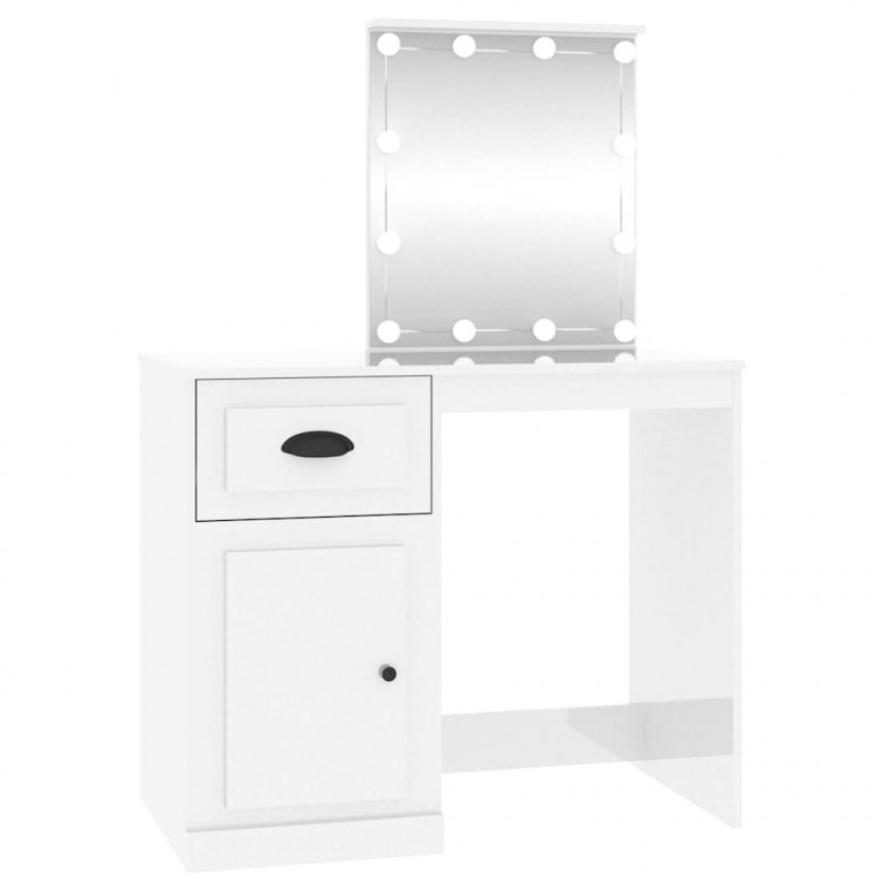 Toaletka z LED, biała o wysokim połysku, 90x50x132,5 cm