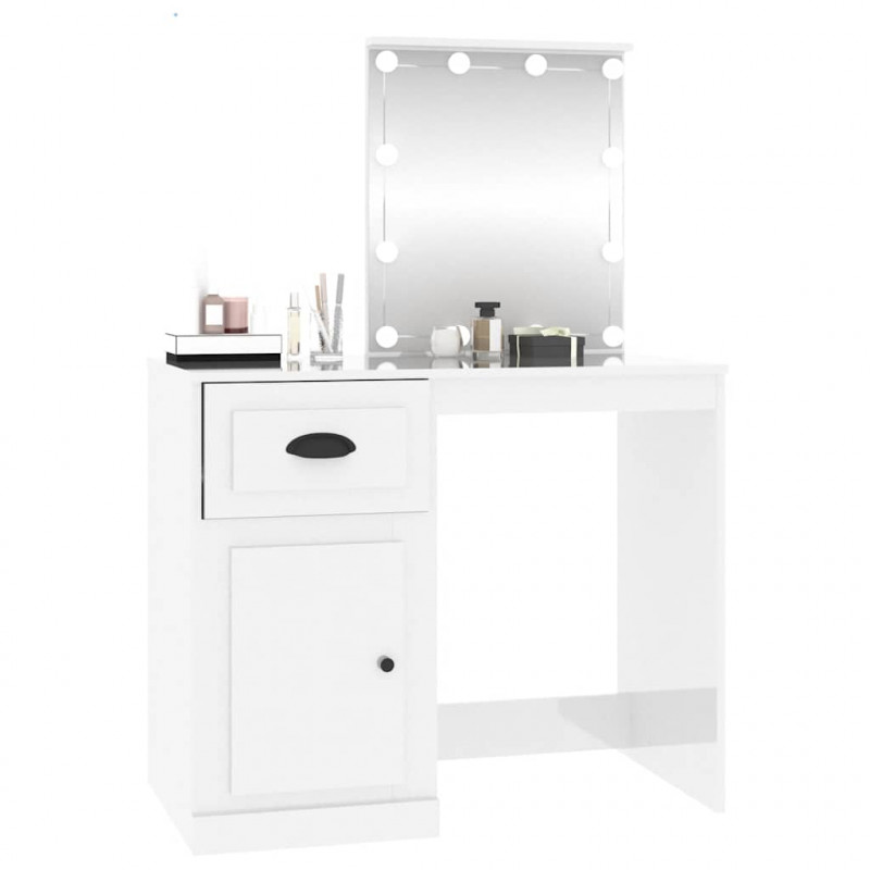 Toaletka z LED, biała o wysokim połysku, 90x50x132,5 cm