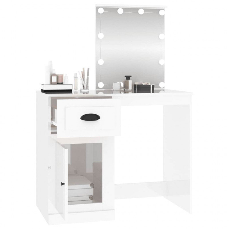 Toaletka z LED, biała o wysokim połysku, 90x50x132,5 cm