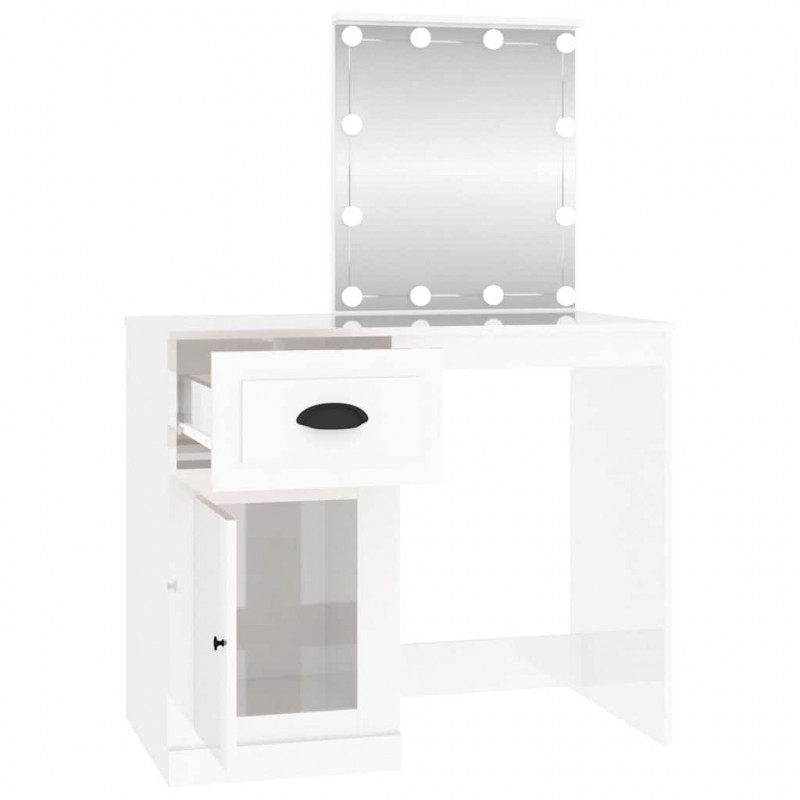 Toaletka z LED, biała o wysokim połysku, 90x50x132,5 cm