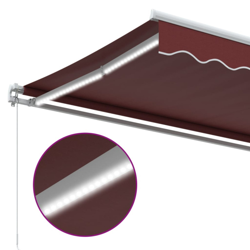 Ręcznie zwijana markiza z LED, burgundowa, 600x300 cm