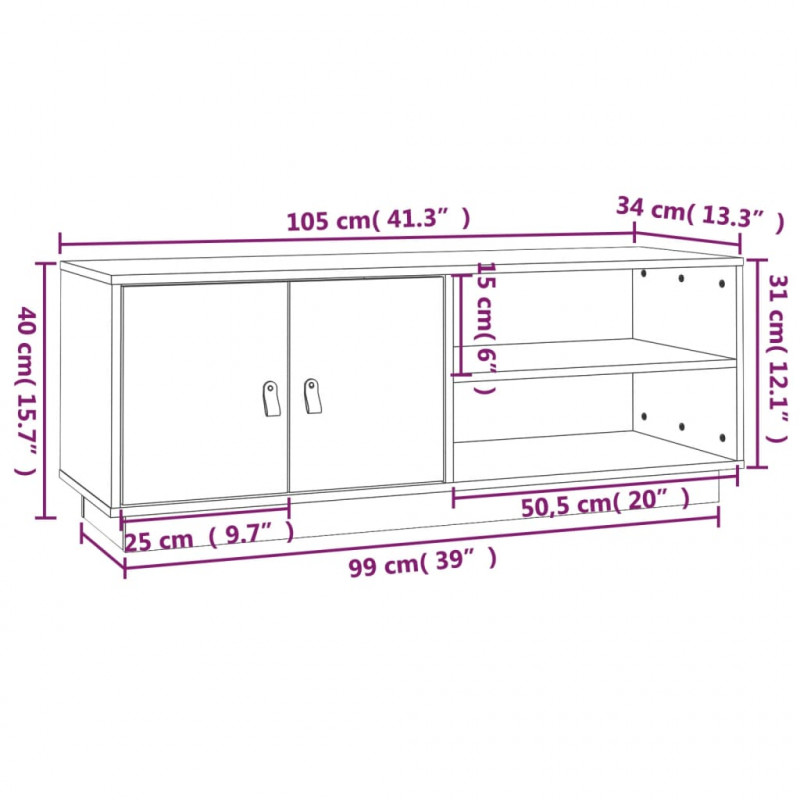 Szafka pod TV, szara, 105x34x40 cm, lite drewno sosnowe