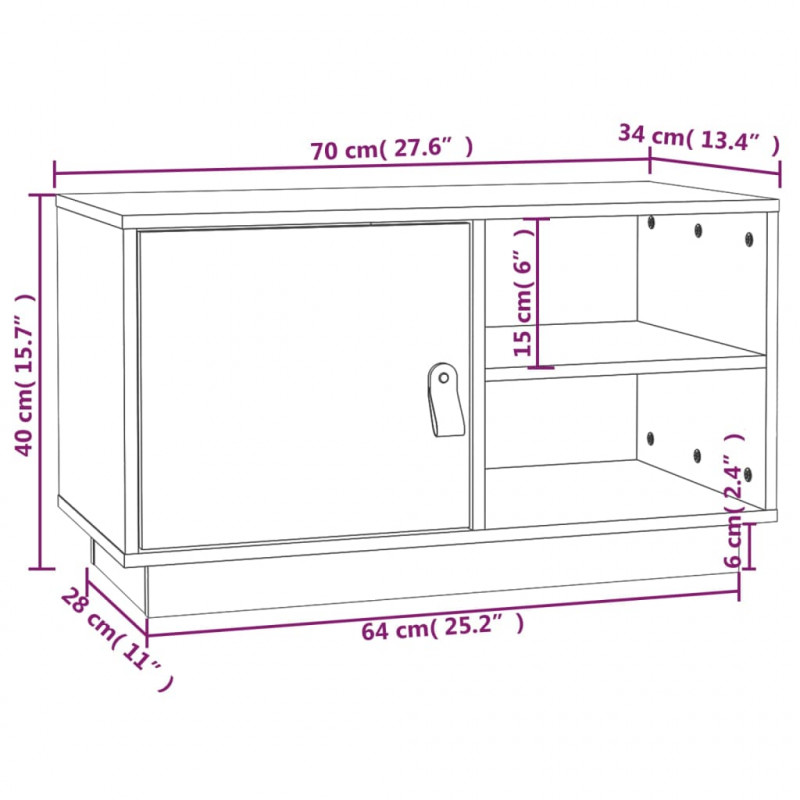 Szafka pod TV, czarna, 70x34x40 cm, lite drewno sosnowe