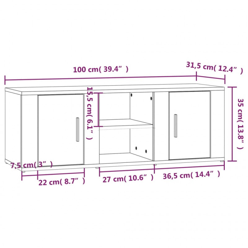 Szafka pod TV, dąb sonoma, 100x31,5x35 cm