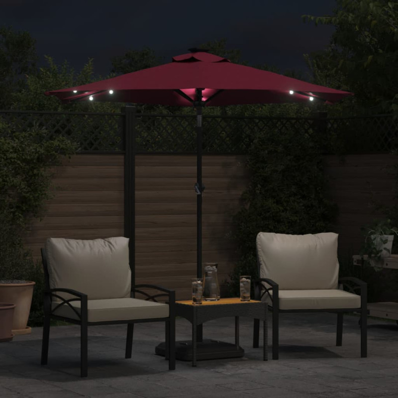 Parasol ogrodowy LED, stalowy słupek, bordowy, 225x225x212 cm
