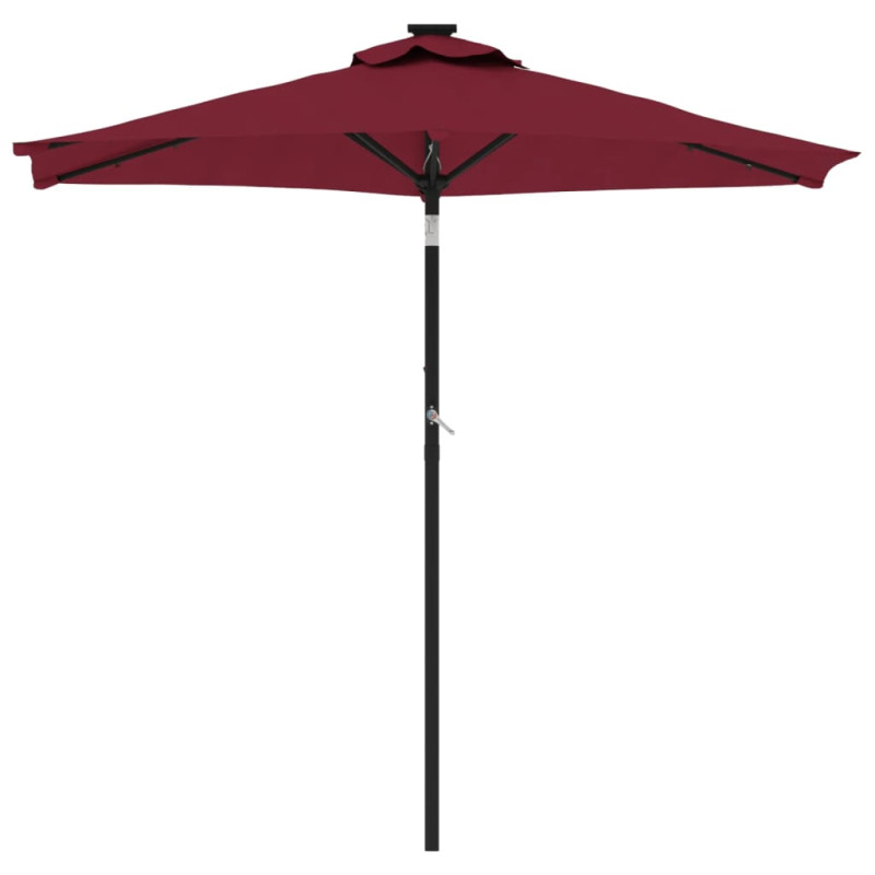 Parasol ogrodowy LED, stalowy słupek, bordowy, 225x225x212 cm