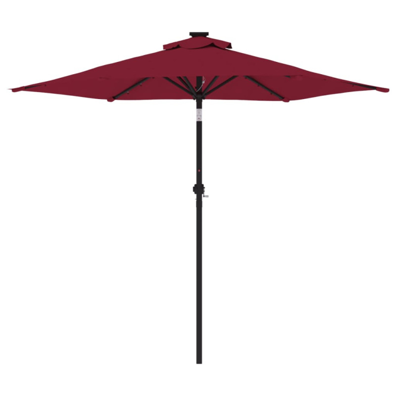 Parasol ogrodowy LED, stalowy słupek, bordowy, 225x225x212 cm