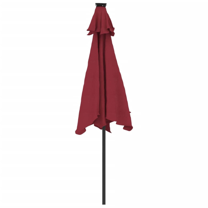Parasol ogrodowy LED, stalowy słupek, bordowy, 225x225x212 cm