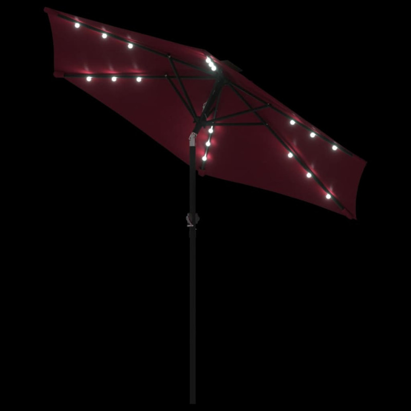 Parasol ogrodowy LED, stalowy słupek, bordowy, 225x225x212 cm