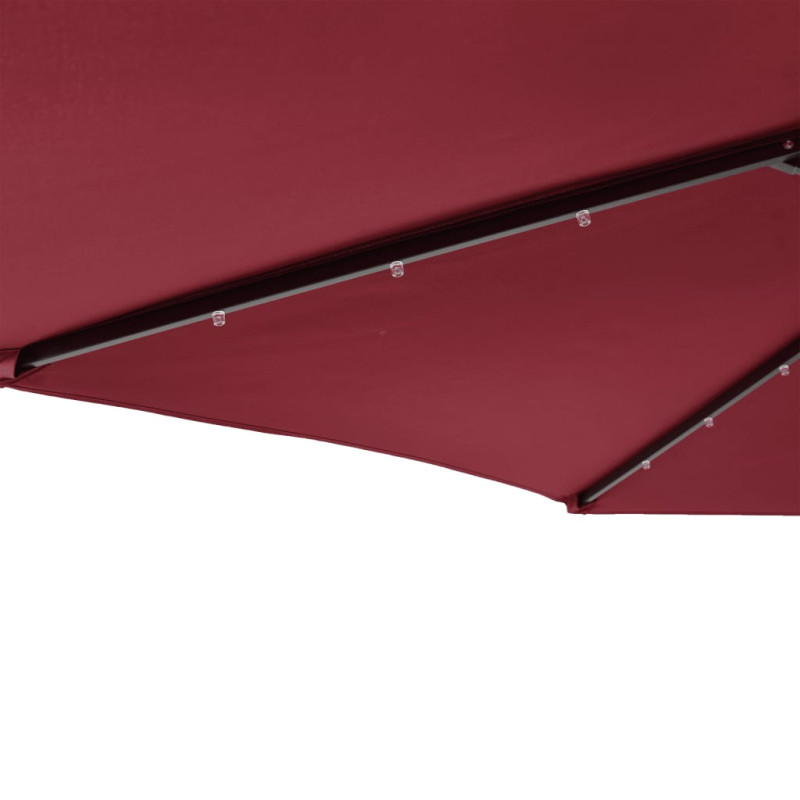 Parasol ogrodowy LED, stalowy słupek, bordowy, 225x225x212 cm