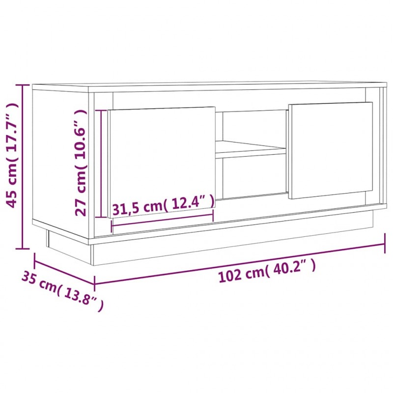 Szafka pod TV, biała, 102x35x45 cm, materiał drewnopochodny