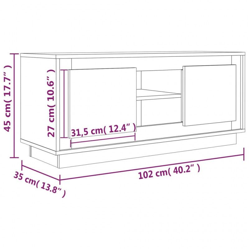 Szafka pod TV, wysoki połysk, biała, 102x35x45 cm