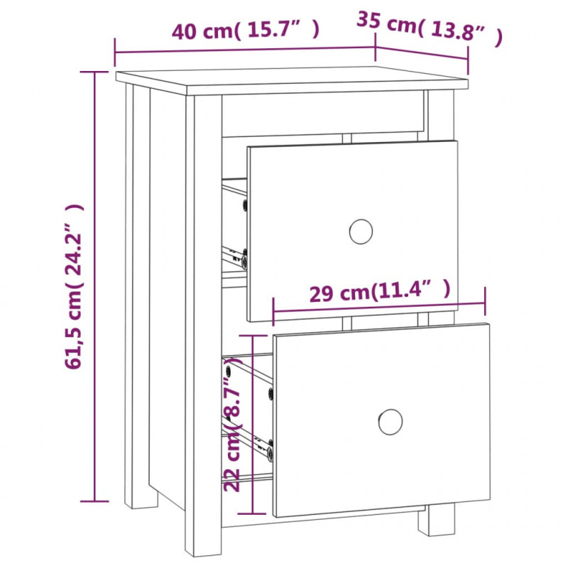 Szafki nocne, 2 szt., 40x35x61,5 cm, lite drewno sosnowe