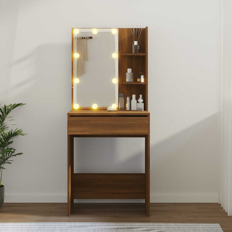 Toaletka z LED, brązowy dąb, 60x40x140 cm
