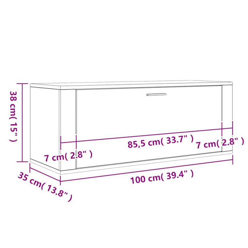 Ścienna szafka na buty, szarość betonu, 100x35x38 cm