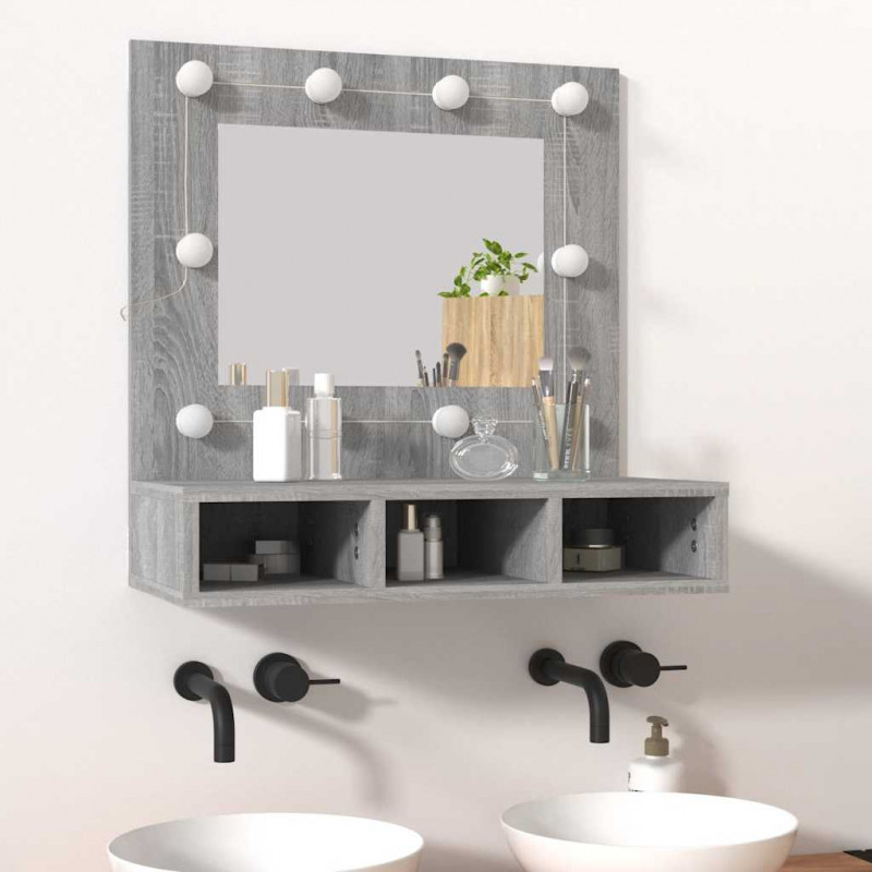 Szafka z lustrem i LED, szary dąb sonoma, 60x31,5x62 cm