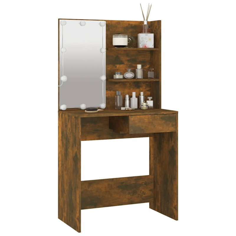 Toaletka z LED, przydymiony dąb, 74,5x40x141 cm