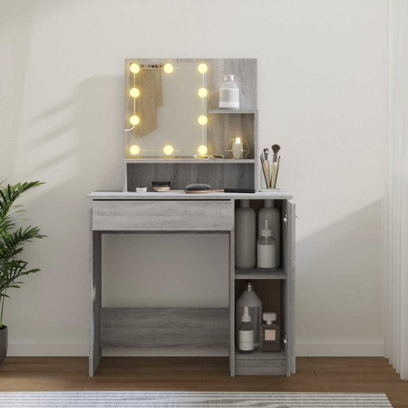 Toaletka z LED, szary dąb sonoma, 86,5x35x136 cm
