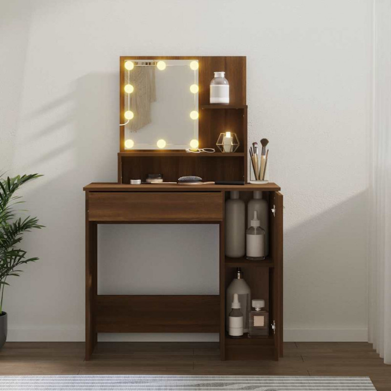 Toaletka z LED, brązowy dąb, 86,5x35x136 cm