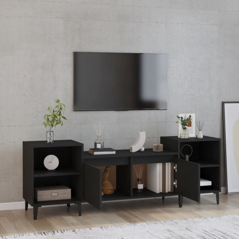Szafka pod TV, czarna, 160x35x55 cm, materiał drewnopochodny