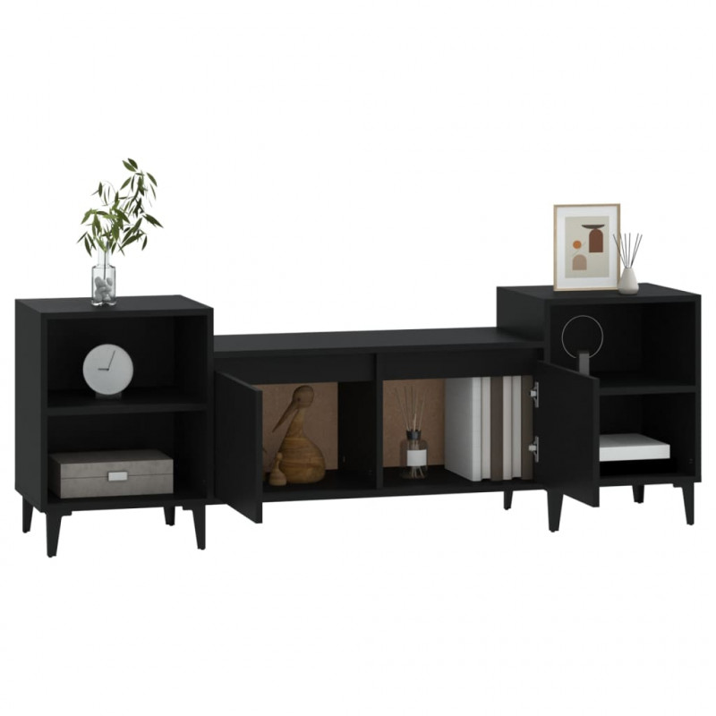 Szafka pod TV, czarna, 160x35x55 cm, materiał drewnopochodny