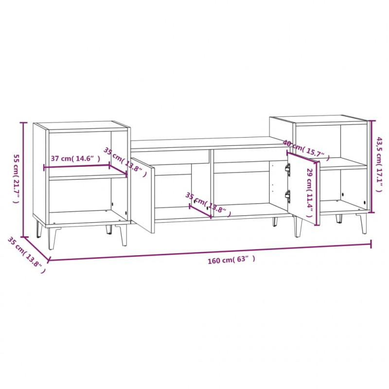 Szafka pod TV, czarna, 160x35x55 cm, materiał drewnopochodny