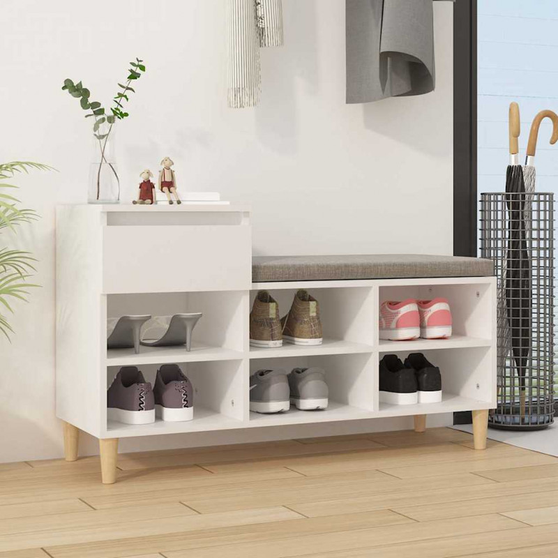 Półka na buty, biała, 102x36x60 cm, materiał drewnopochodny