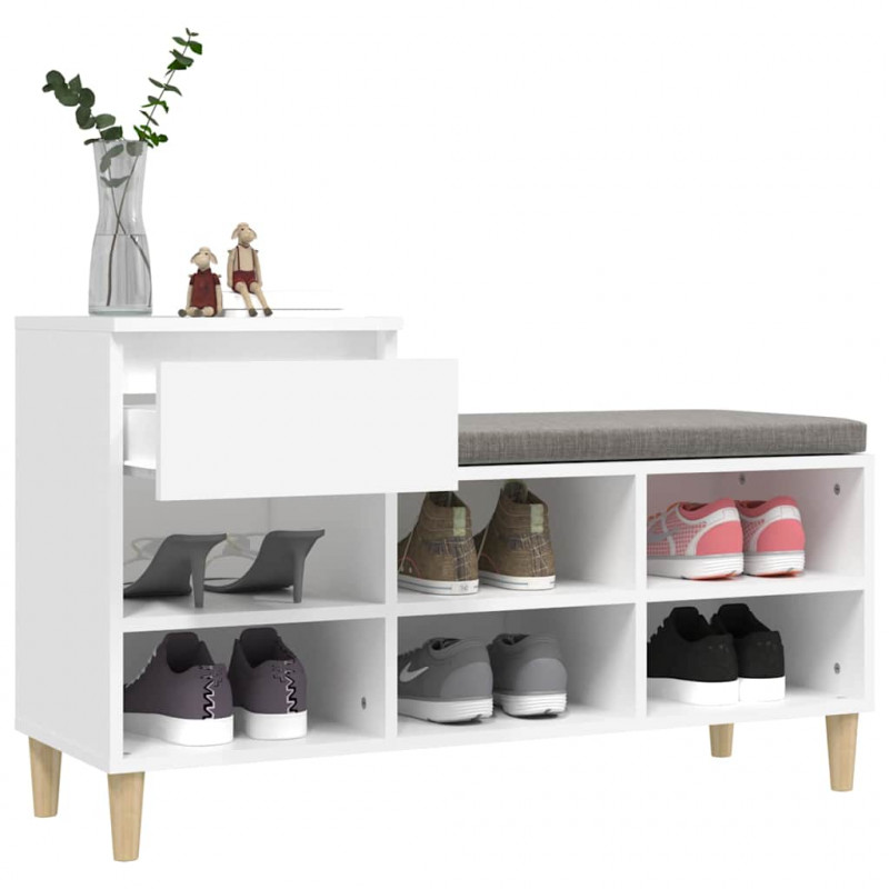Półka na buty, biała, 102x36x60 cm, materiał drewnopochodny