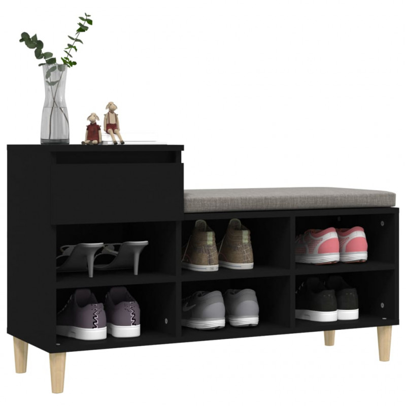Szafka na buty, czarna, 102x36x60 cm, materiał drewnopochodny