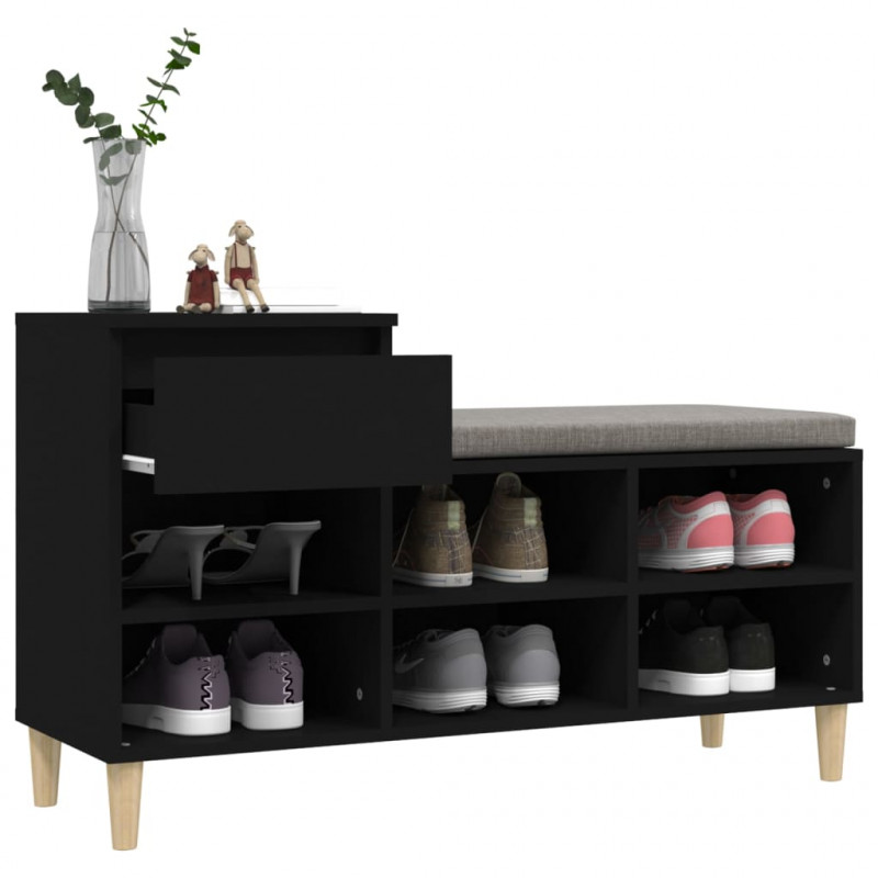 Szafka na buty, czarna, 102x36x60 cm, materiał drewnopochodny