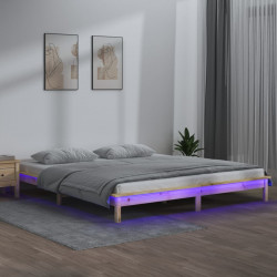 Rama łóżka z LED, 140x200 cm, lite drewno