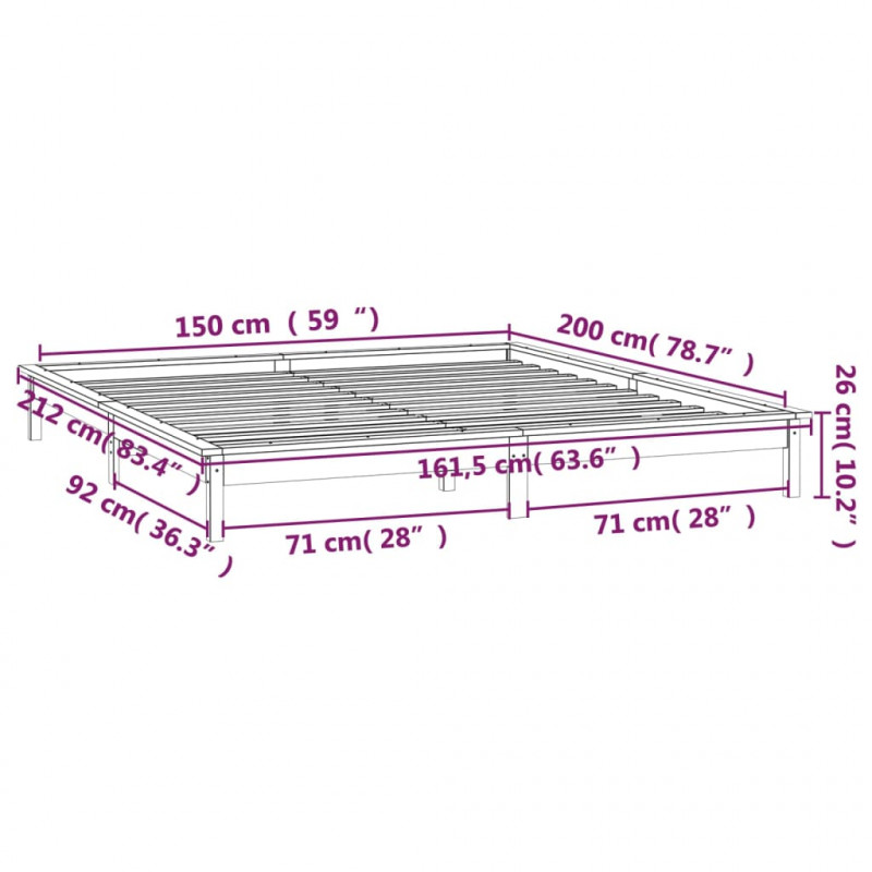 Rama łóżka z LED, 150x200 cm, King Size, lite drewno