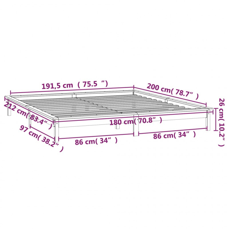 Rama łóżka z LED, biała, 180x200 cm, Super King, lite drewno