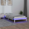 Rama łóżka z LED, biała, 90x190 cm, pojedyncza, lite drewno