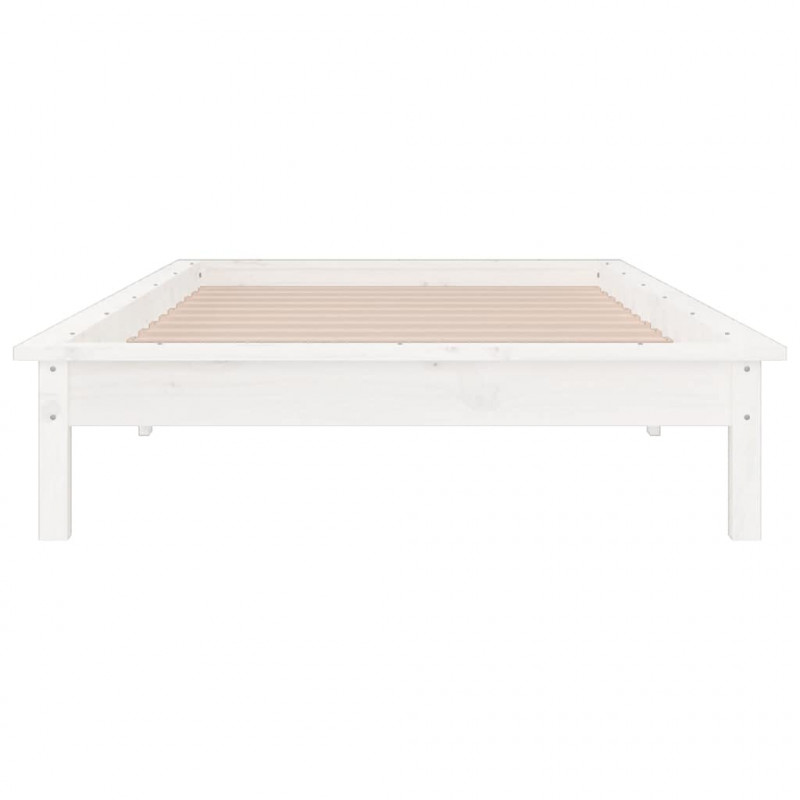 Rama łóżka z LED, biała, 90x190 cm, pojedyncza, lite drewno