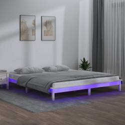 Rama łóżka z LED, biała, 120x190 cm, podwójna, lite drewno