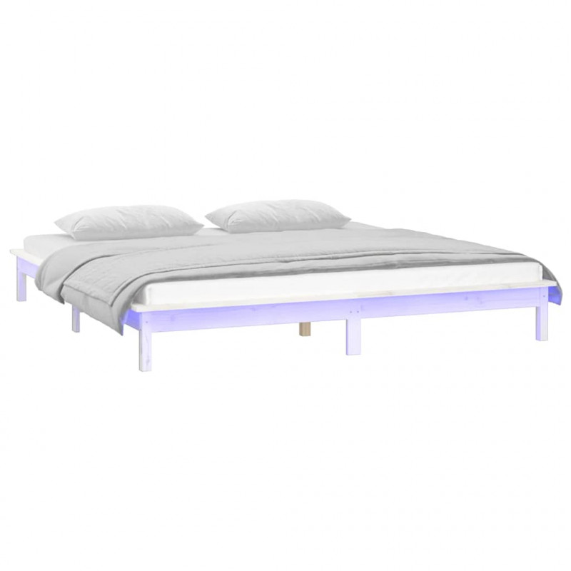 Rama łóżka z LED, biała, 120x190 cm, podwójna, lite drewno