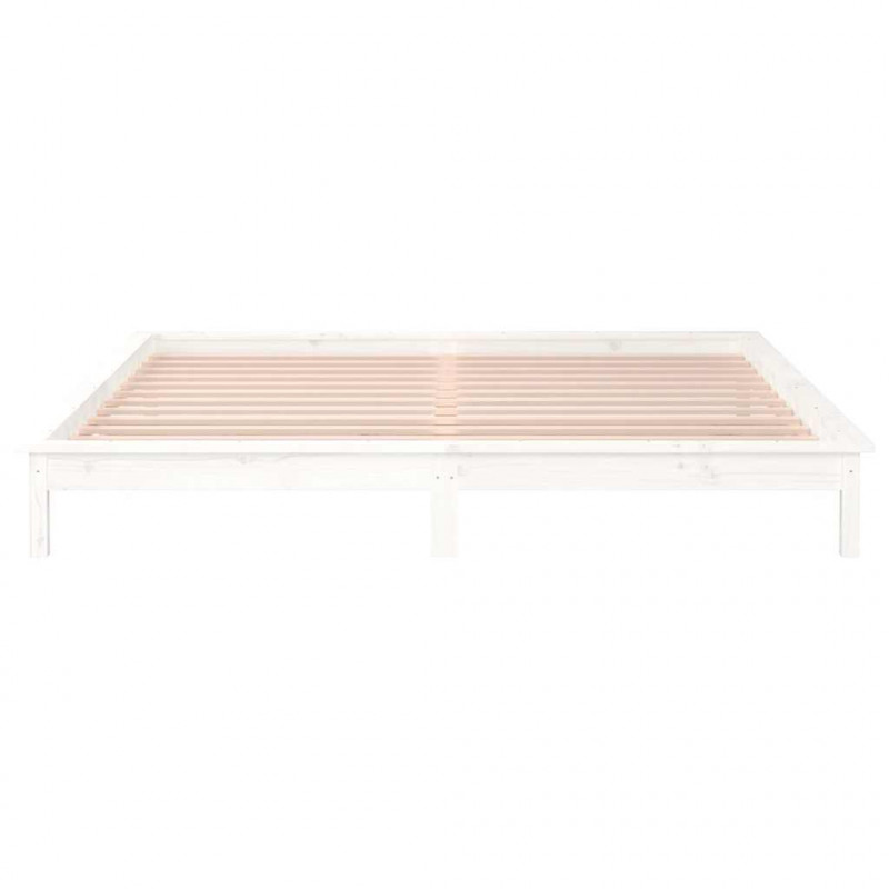Rama łóżka z LED, biała, 120x190 cm, podwójna, lite drewno