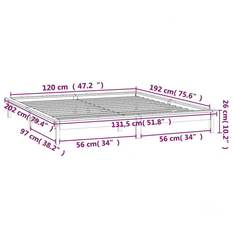 Rama łóżka z LED, biała, 120x190 cm, podwójna, lite drewno